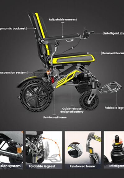 YE100 wzmocnione lekki składany elektryczny dla osób poruszających się na wózkach inwalidzkich materiały reklamowe